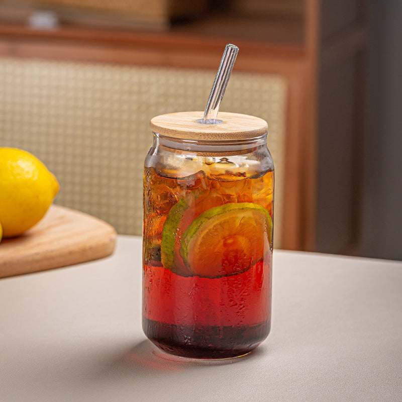 Cola Glas mit Bambus Deckel und Strohhalm