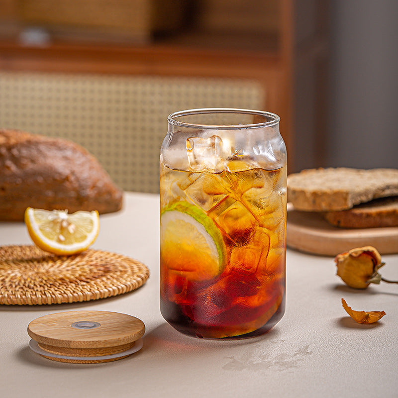 Cola Glas mit Bambus Deckel und Strohhalm